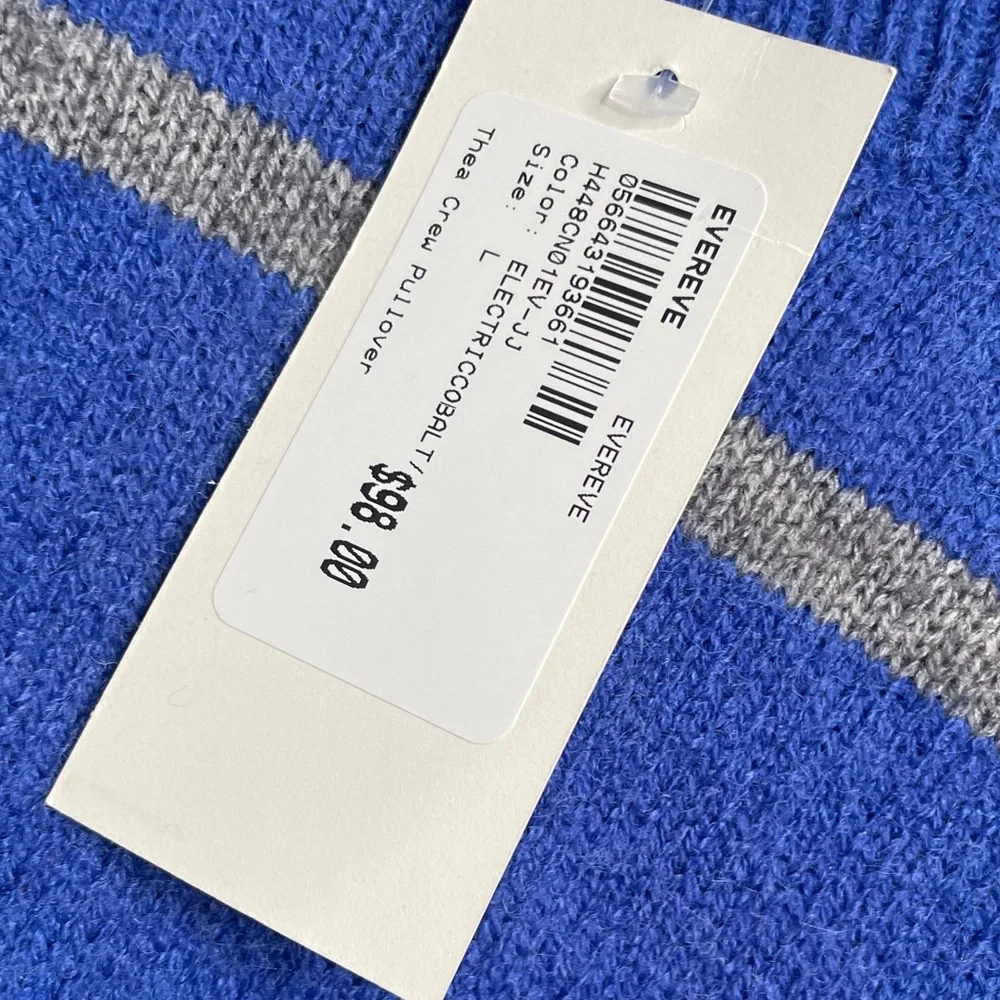 Evereve Thea Crew Pullover Electric Cobalt Stripe Sweater L NWT - Picture 6 of 6